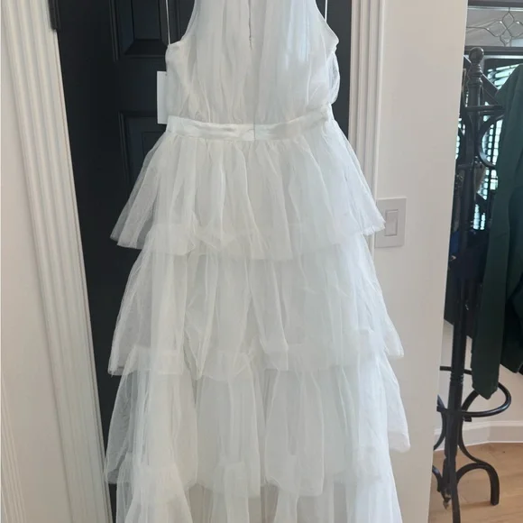 Aura Shock & Awe White Sleeveless Ruffled Tiered Tulle Maxi Dress NWT - Picture 6 of 7